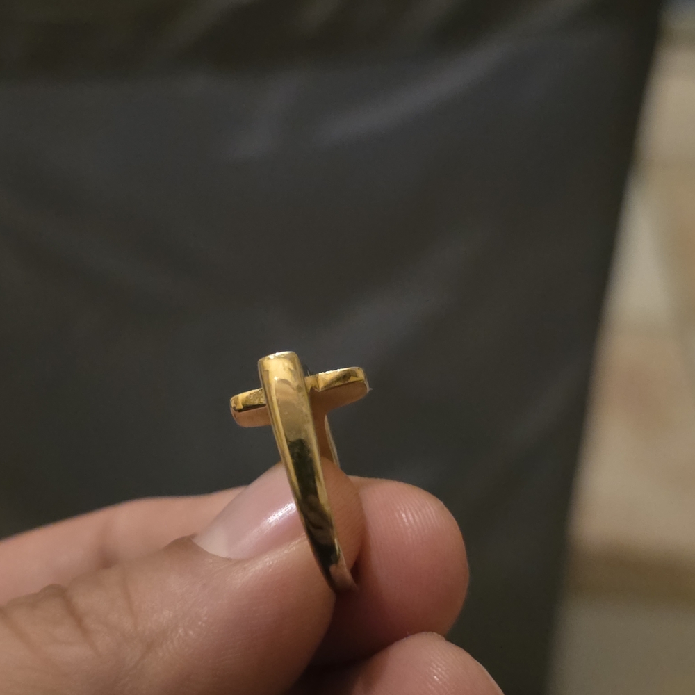 Gold Cross Ring - Polished Gold Tone - Picture 3 of 6